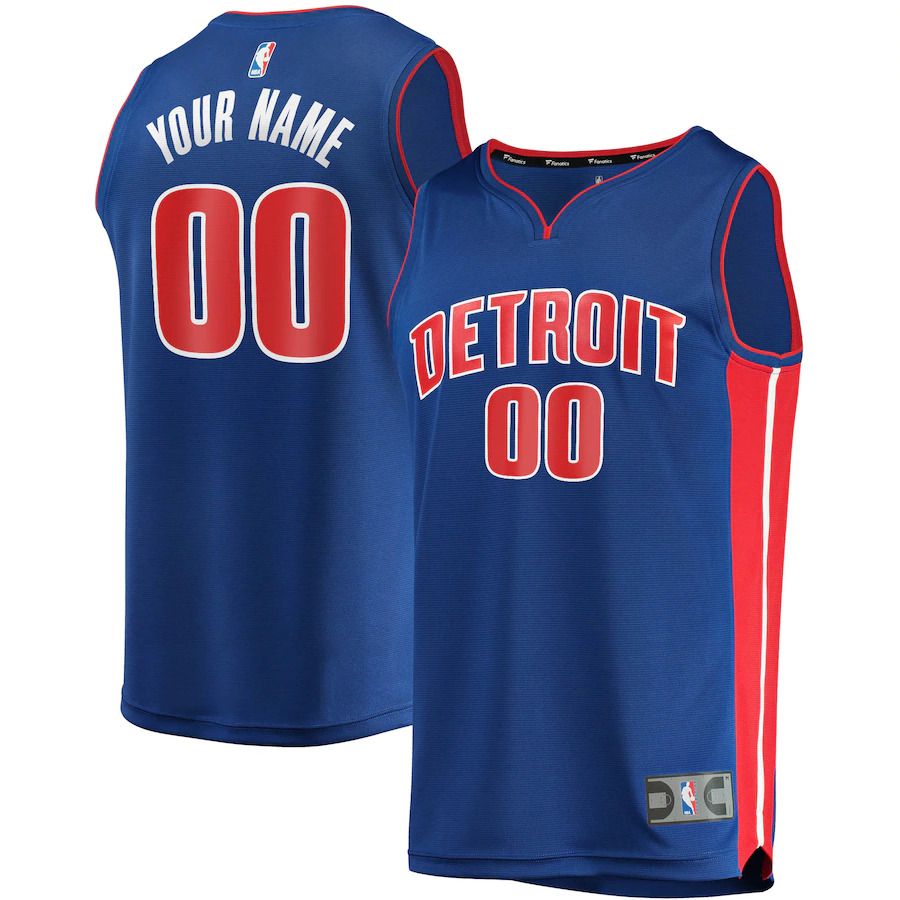 Men Detroit Pistons Fanatics Branded Blue Fast Break Custom Replica NBA Jersey
